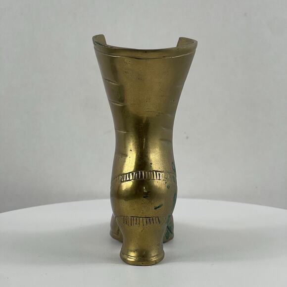 Vtg Brass Ladys Victorian Lace Up Boot Shoe Vase Home Decor 5” - Picture 2 of 9